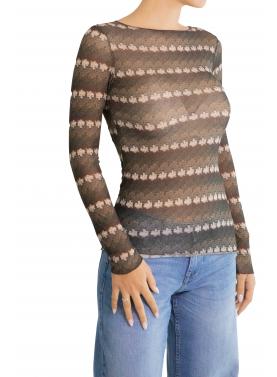 Maglia misto cashmere scollo a barca fantasia 